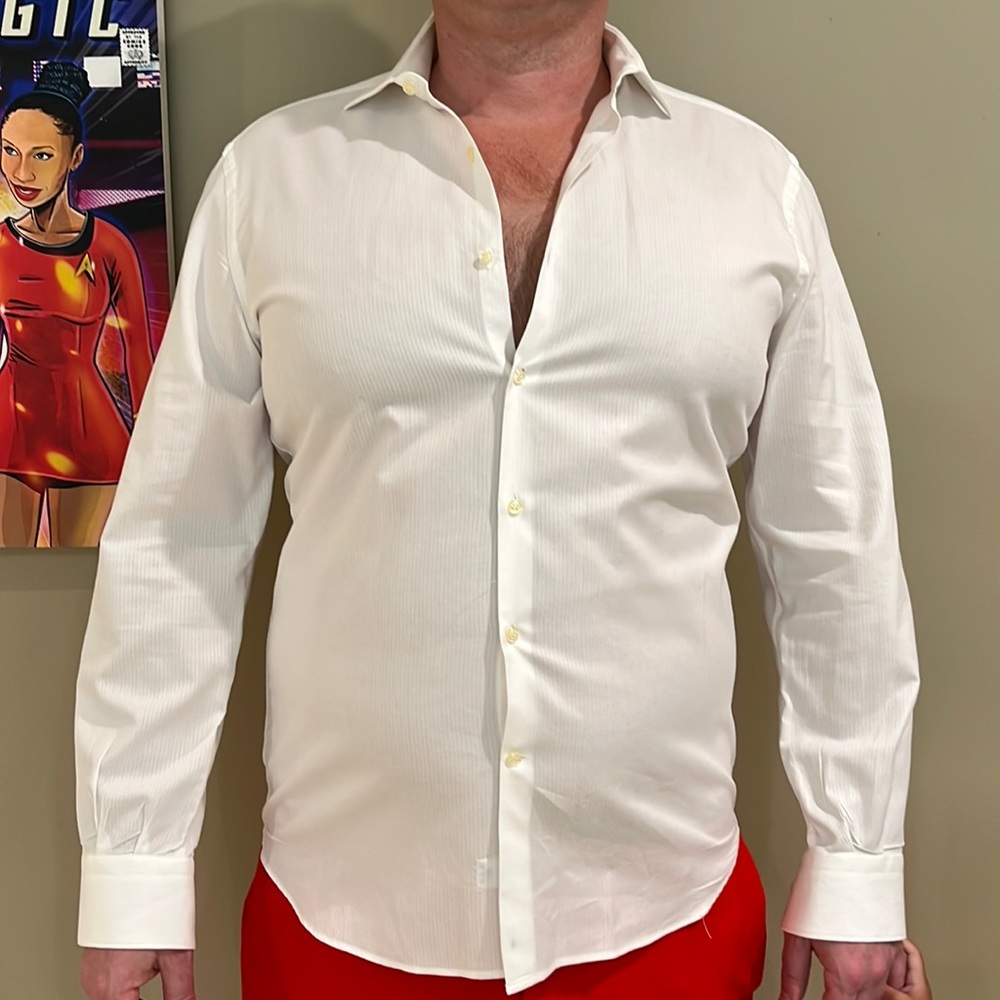 Textured White Equivoco Long Sleeve Button Down Shirt